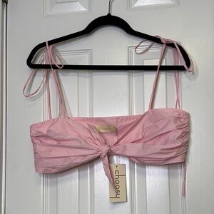 NEW’ Choosy Pink Ruched Tie Front Crop Camisole